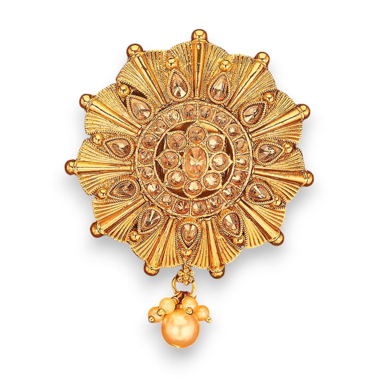 Sari Brooch for Indian Saree Traditional Kundan Design Bollywood Jewelry Brooch for Women Bridal Golden Brooches Pins Scarf Dupatta Dress Accessories for Wedding Gift (2.5 Inches)